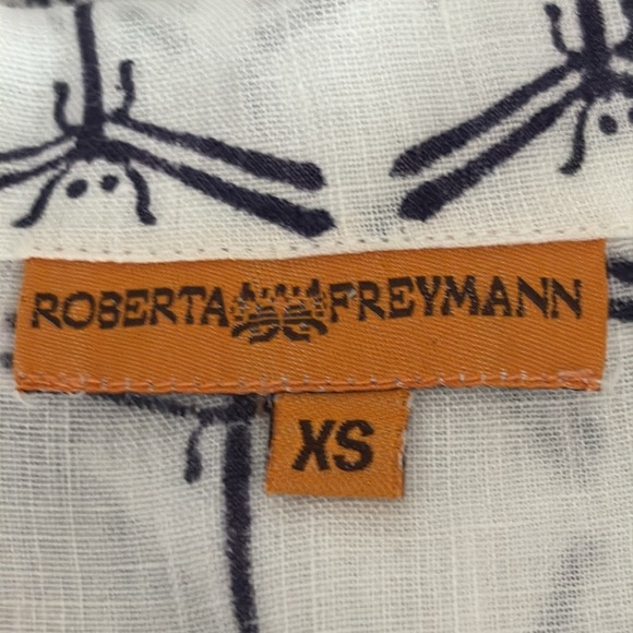 Roberta Freymann Linen Popover Long Sleeve Stamped Dragonfly Tunic Top - Sz XS - Picture 6 of 8